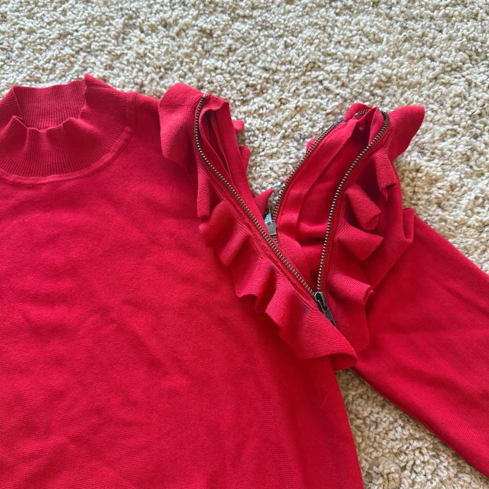 Halogen Ruffle Shoulder Removable Zip Sleeve Red … - image 5